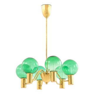 Ceiling Lamp with Hand-Blown Green Glass Globe from Hans-Agne Jakobsson, 1960s For Sale