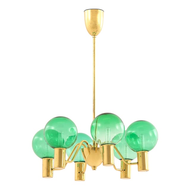 Ceiling Lamp with Hand-Blown Green Glass Globe from Hans-Agne Jakobsson, 1960s For Sale