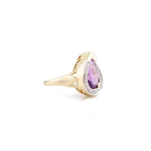 Pear Cut Amethyst Birthstone Cocktail Diamond Halo Ring- Anniversary Gifts Size 5 For Sale - Image 4 of 12