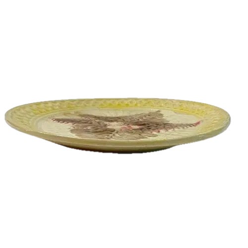 Antique majolica fern leaf and basket weave plate. No maker's mark.