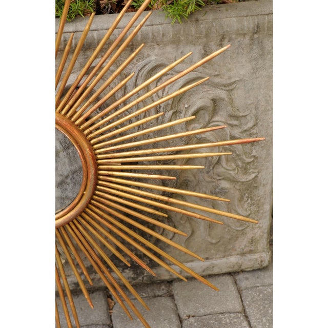 Gold Vintage French Gilt Metal Sunburst Flush Mount Light Fixture from the 1950s For Sale - Image 8 of 11