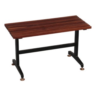 Mid-Century Italian Bench with Black Metal Frame and Teak Slats, 1960s For Sale