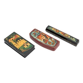 Russian Lacquered Trinket Boxes, 3 For Sale