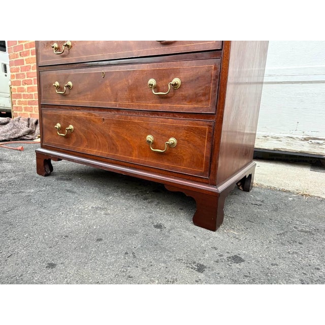 Vintage Georgian Chippendale Style Inlaid Flame Mahogany Chest of Drawers by Md. Colony For Sale - Image 11 of 17
