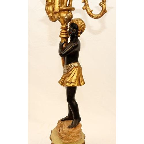 Black Italian Florentine Blackamoor Candelabra Lamps, Set of 2 For Sale - Image 8 of 18