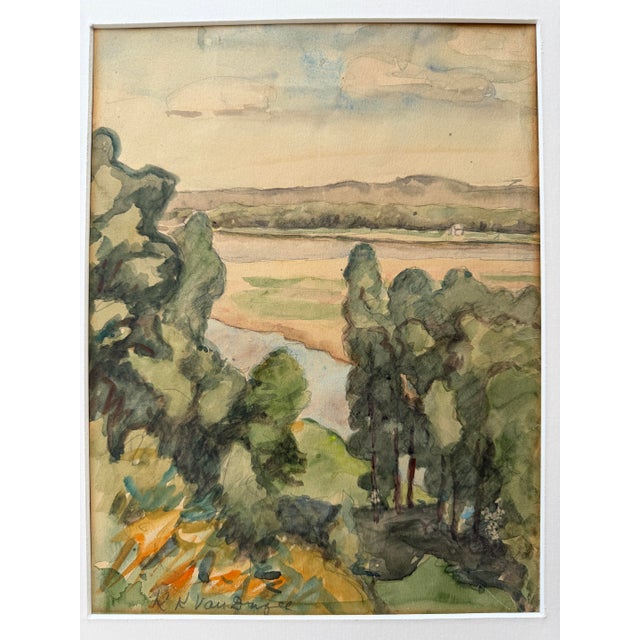 Artist K K Van Drugel Title Landscape Signed Lower Left Year 1920’s / 30’s Medium Watercolor Frame Gilded Wood Dimensions...