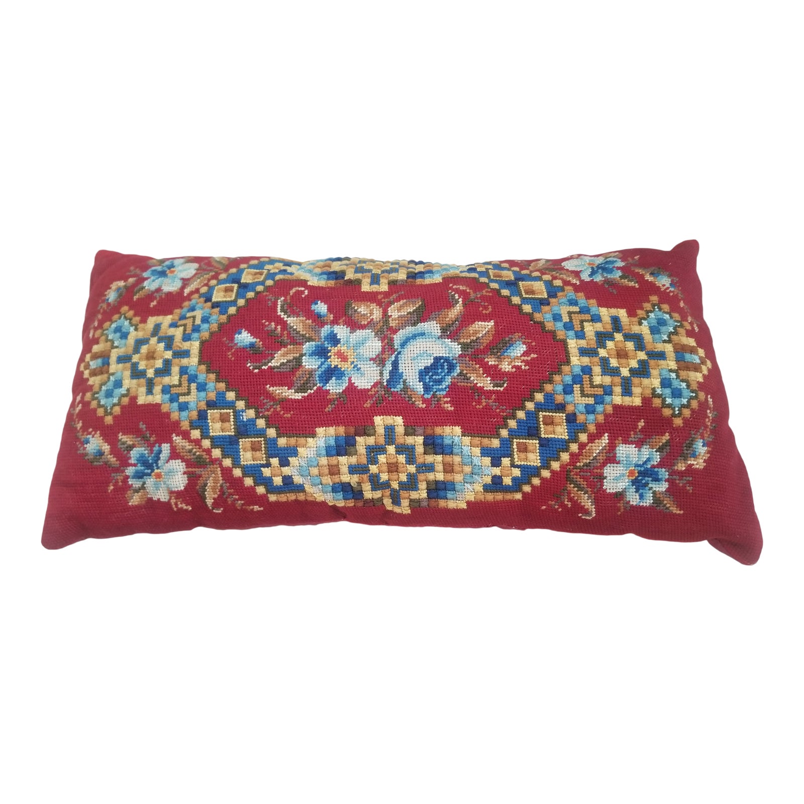 Early 20th Century Antique Needlepoint Lumbar Pillow Chairish