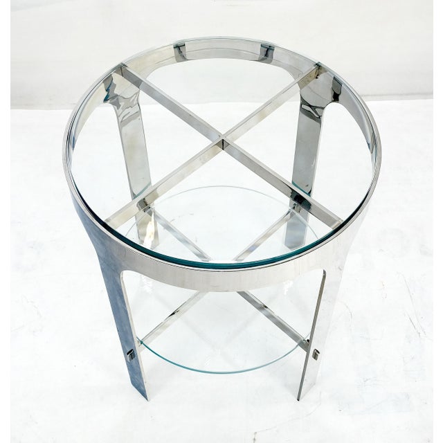 Metal Polished Chrome Round 2 Tier Glass Top Side Lamp Stand Studio Table Mid Century For Sale - Image 7 of 8