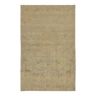 Antique Turkish Rug With Distressed Floral Design in Beige Tones - Rug & Kilim For Sale