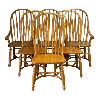 Vintage Virginia House Solid Oak Arrowback Windsors - Set of 6 For Sale