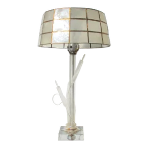 Lucite Cat Tail Lamp With Capiz Shade by M C M Circa 80s