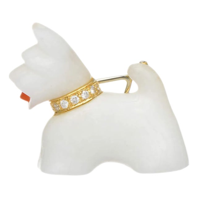 18KY Vintage Jadeite & Diamond(0.08)Scottie Pin For Sale