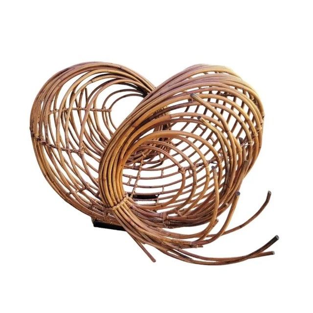 Serena & Lily Vintage Large Organic Vortex Mid Century Modern Japanese Bent Rattan Sculptural Table Room Decor Art For Sale - Image 4 of 7