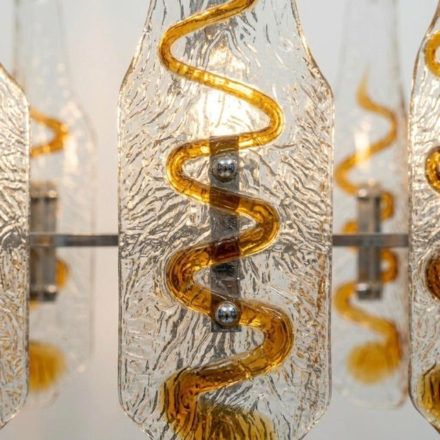 1970s Murano Glass Tubular Chandelier in Clear and Amber For Sale - Image 6 of 7