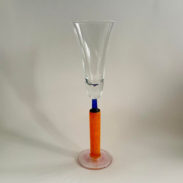 1990s Postmodern Memphis Style Hand-Blown Art Glass Champagne Flute For Sale - Image 10 of 11