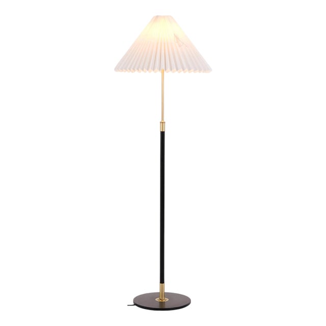Le Klint 351 Floor Lamp in Black and Brass by Aage Petersen, 1970 For Sale