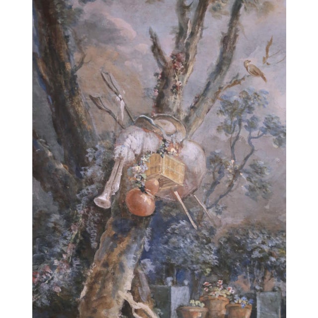 Paint Pair of 18th Century French Louis XVI Framed Watercolors With Protective Glass For Sale - Image 7 of 14