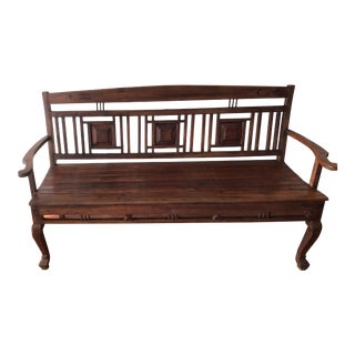 Early 20th Century British Colonial Teakwood Bench For Sale