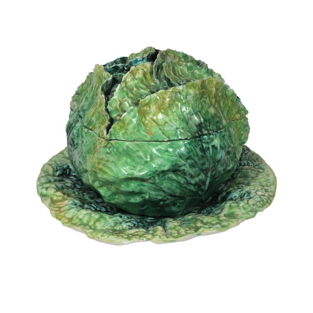 Mid-Century Modern Garden Whimsy: Large Italian Ceramic Cabbage Tureen & Stand For Sale - Image 3 of 16