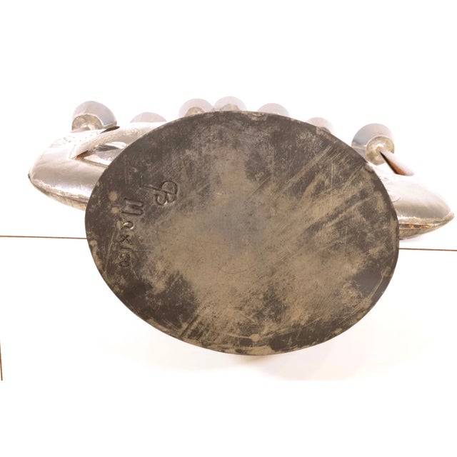 Modernist Gene Bryon Brutalist Hammered Tin Candelabra With Peace Dove & Flower Design, 1968 For Sale - Image 12 of 12