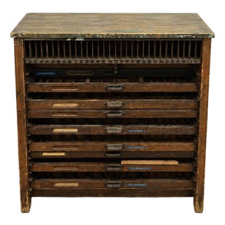 Vintage Letterpress Cabinet – Industrial Printer’s Type Case Cabinet For Sale