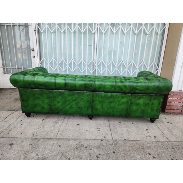 1980s Green Chesterfield Leather Sofa For Sale - Image 10 of 12