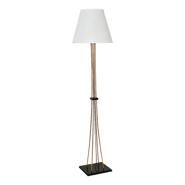 French Mid-Century Modern Wood Floor Lamp For Sale