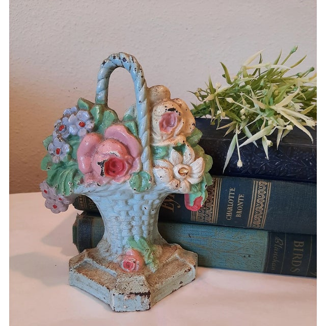 Hubley Manufacturing Company Vintage Hubley Shabby Chic Cast Iron Flower Basket Doorstop For Sale - Image 4 of 8