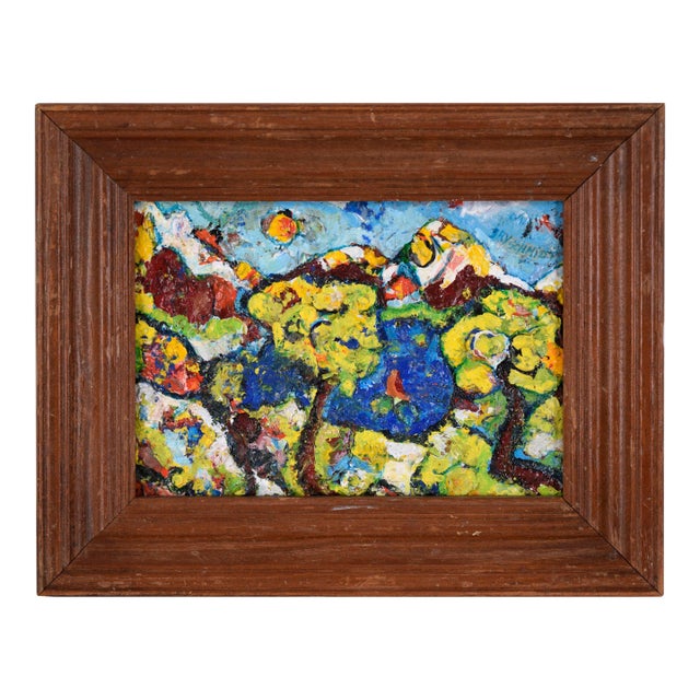 Fauvist Landscape With Lake and Mountains in Oil on Paper For Sale