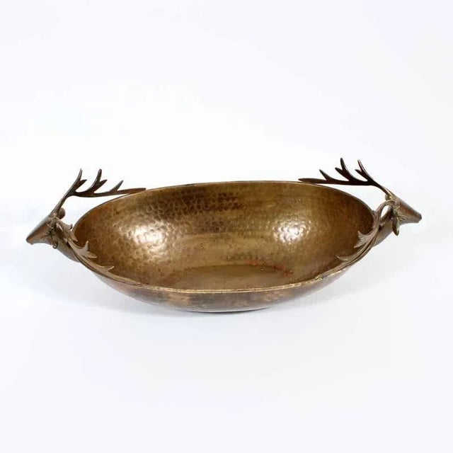 Rustic Brass Hand Pounded Deer Head Bowl For Sale - Image 3 of 7