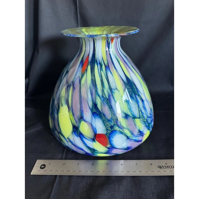 1990s Vintage Hand Blown Murano Style 9" Italian Rainbow Swirl Vase For Sale - Image 5 of 7