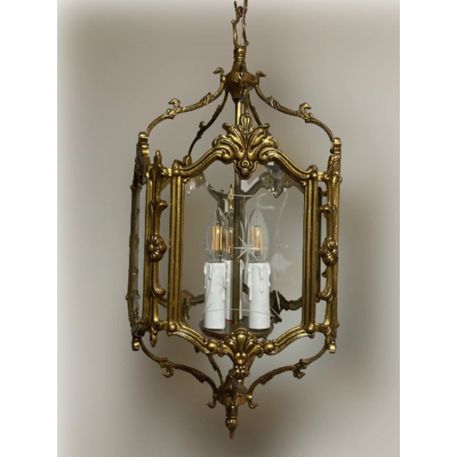French-Style Lantern with Hand-Carved Glass, 1950 For Sale - Image 9 of 9