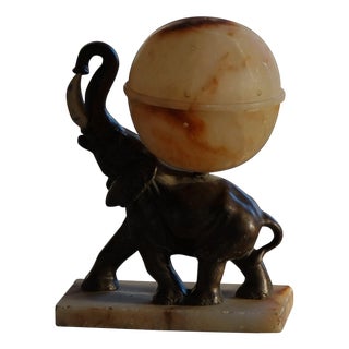 Early 20th Century Art Deco Elephant Table Lamp with Alabaster Globe, 1930s For Sale