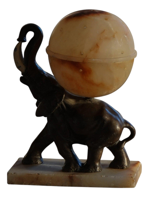 Early 20th Century Art Deco Elephant Table Lamp with Alabaster Globe, 1930s