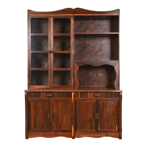 Don Shoemaker Studio Crafted Carved Cocobolo Rosewood Breakfront Bookcase Cabinet, Circa 1970s
