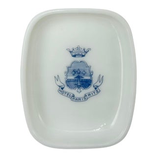Vintage Hotel Ritz Paris Ashtray Trinket Soap Dish White Milk Glass For Sale