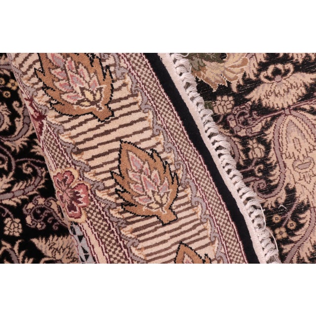 Black Art Nouveau 1990's Pak-Persian Black/Gold Wool Round Rug- 6'8'' X 6'10'' For Sale - Image 8 of 9