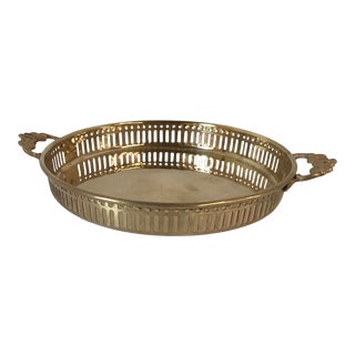 Vintage Brass Pierced Side Tray For Sale