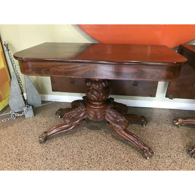 Mid 19th Century Pair of Antique Empire Acanthus Carved Claw Foot Tables That Make Dining Table For Sale - Image 4 of 12