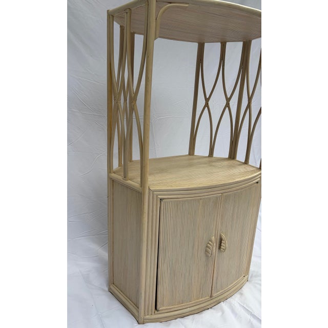Vintage Mid-Century Pencil Reed & Rattan Corner Entertainment Cabinet / Hutch For Sale - Image 4 of 8