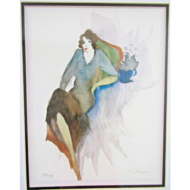 Abstract Expressionism 1990s Itzchak Tarkay Pencil Signed and Numbered Lithograph Seated Woman With Coffee For Sale - Image 3 of 9