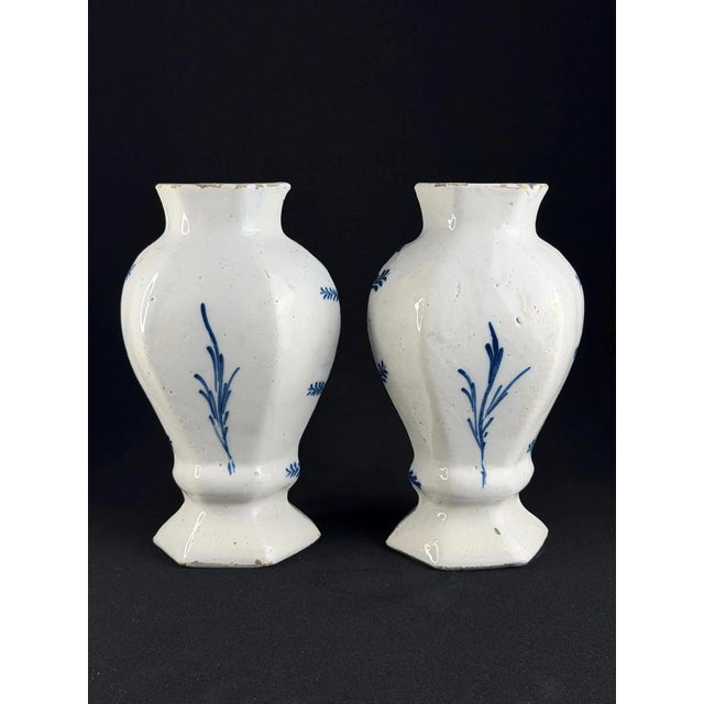 Dutch Delft Faience Vases with Hand-Painted Pastoral Scenes, Set of 2 For Sale - Image 6 of 11