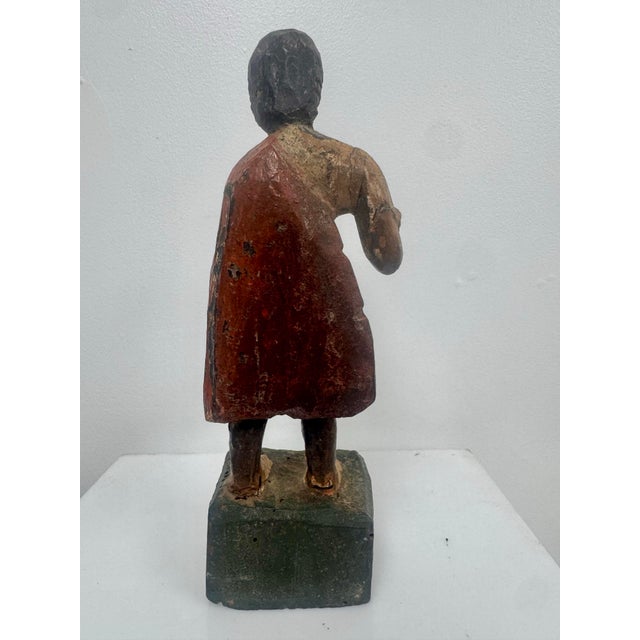 Wood Antique Spanish Colonial Carved Wood Santos Figure With Glass Eyes For Sale - Image 7 of 11