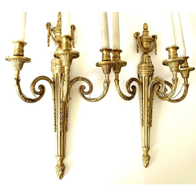 19th Century Monumental Louis XVI French Gilt Bronze Wall Sconces, Set of 2 For Sale - Image 11 of 12