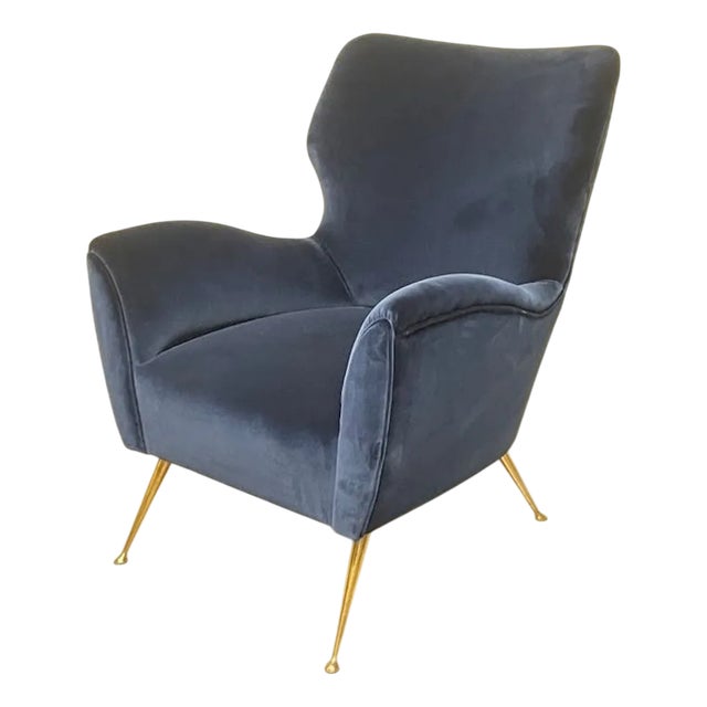 Vintage Lounge Chair in Blue Velvet, 1950s For Sale