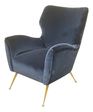 Vintage Lounge Chair in Blue Velvet, 1950s