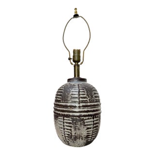 Antique Handmade Brutalist Black Gray Terracotta Pottery Electric Table Lamp For Sale