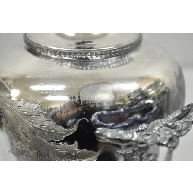 Silver Antique Art Nouveau English Silver Plated Floral Repousse Samovar Coffee Tea Pot For Sale - Image 8 of 12