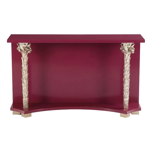 A French Carved and Silver Giltwood Palm Console Table in the Manner of Serge Roche, C. 1980. For Sale