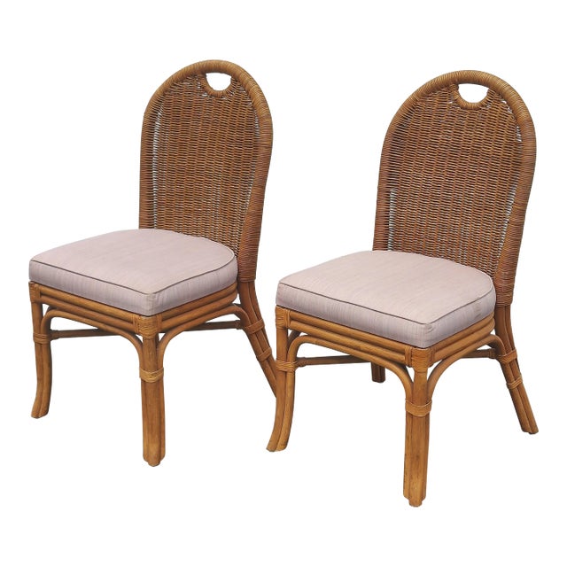 Mid 20th Century Boho Chic Bamboo Rattan and Wicker Dining Chairs – Set of 2 For Sale